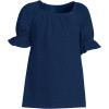 Lands’ End Girls Plus Short Sleeve Eyelet Ruffle Sleeve Top(Deep Sea Navy)