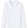 Lands’ End Girls Long Sleeve Peter Pan Collar Polo Shirt(White)