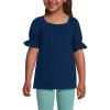 Lands’ End Girls Plus Short Sleeve Eyelet Ruffle Sleeve Top(Deep Sea Navy)