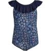 Lands’ End Girls Plus Size Ruffle One Piece Swimsuit(Deep Sea Navy/Multi Floral Mix)