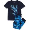 Lands’ End Kids Short Sleeve Top and Jogger Bottom Pajama Set(Classic Navy Dino Camo)