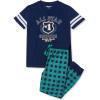 Lands’ End Kids Short Sleeve Top and Jogger Bottom Pajama Set(Navy All Star Plaid)