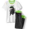 Lands’ End Kids Short Sleeve Top and Jogger Bottom Pajama Set(Oatmeal Dino Stripes)