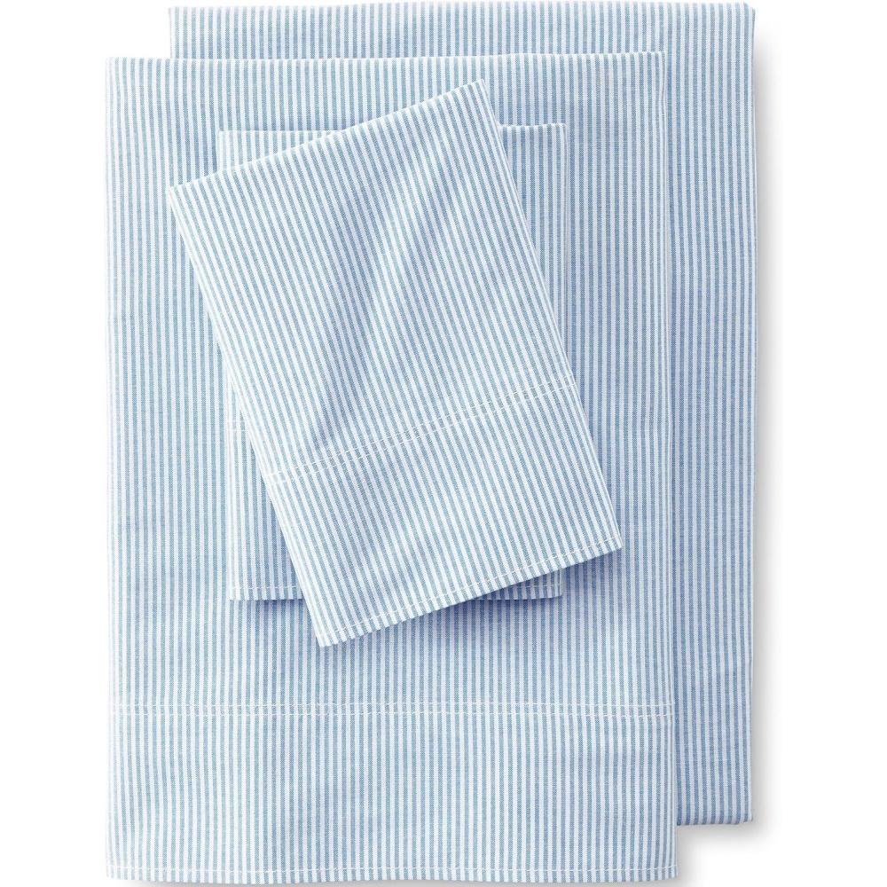 imageLands End Oxford Stripe Sheet Set Deep Sea Navy Stripe TwinSilver Lake Blue Stripe