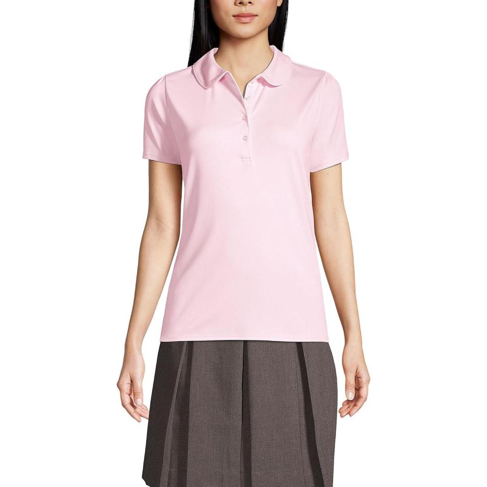imageLands End School Uniform Womens Short Sleeve Peter Pan Collar Polo ShirtIce Pink
