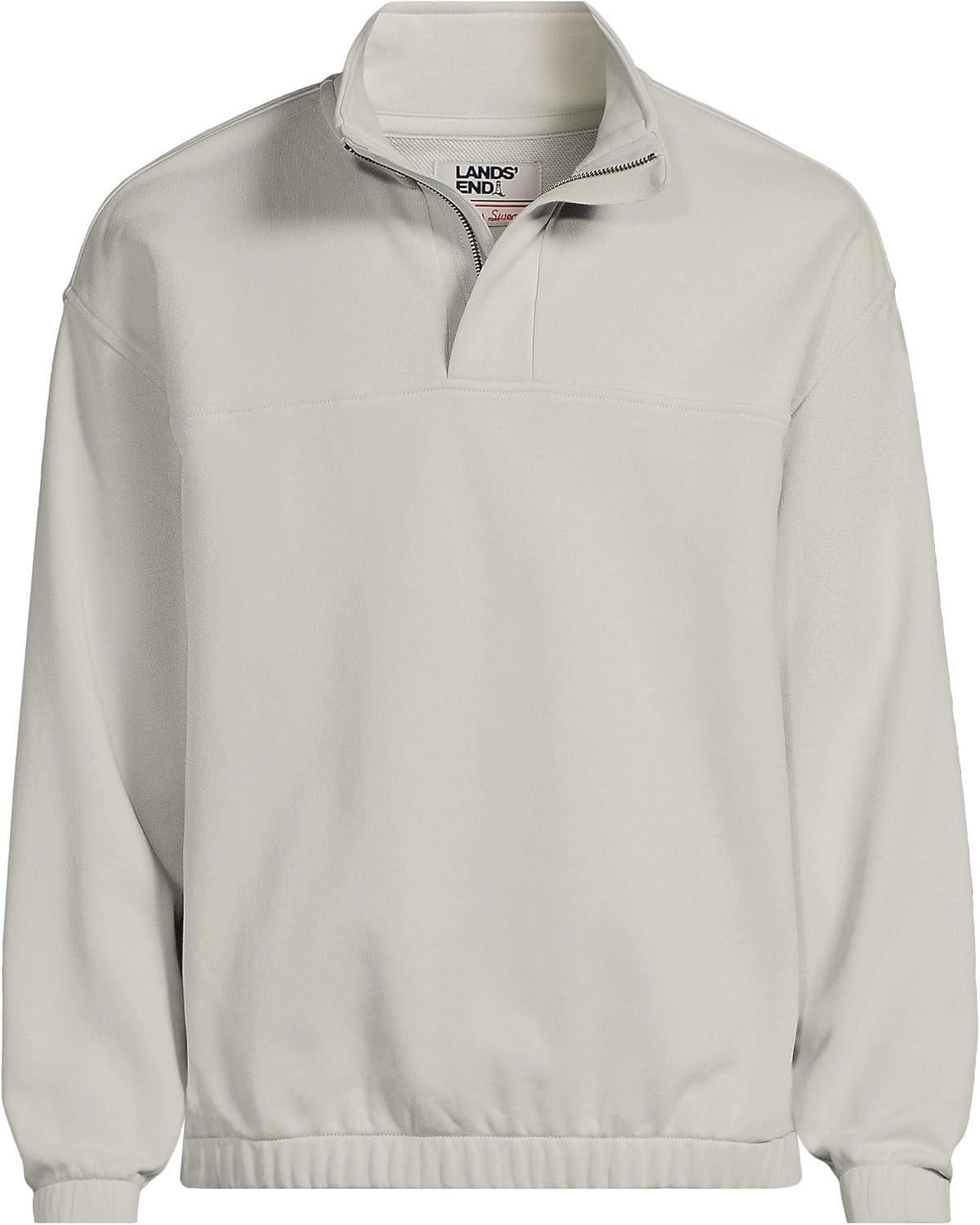 imageLands End Mens Long Sleeve French Terry Vintage Wash Quarter ZipLight Stone