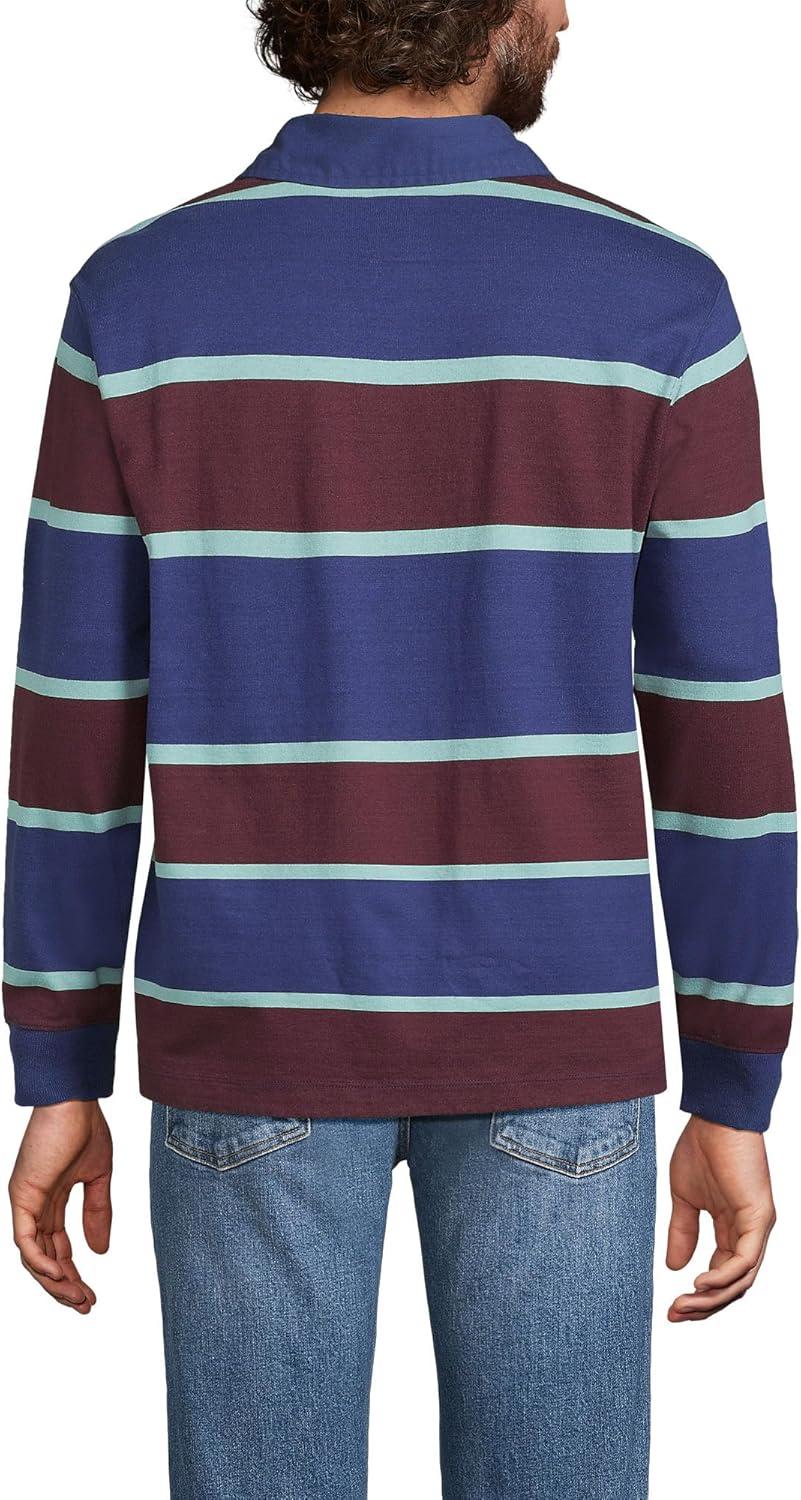 imageLands End Mens Long Sleeve RugbyDeep Sea NavyBurgundy Stripes