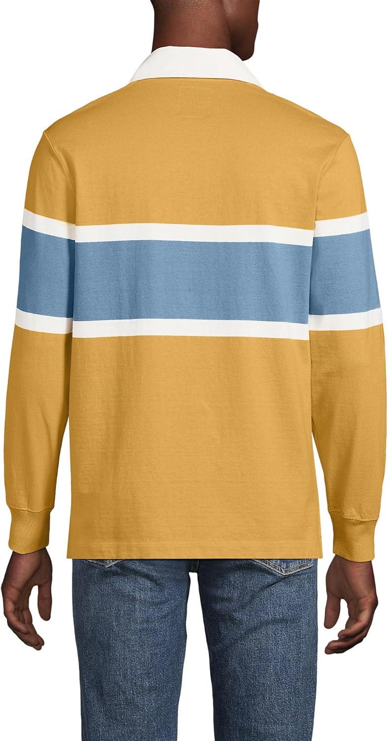 imageLands End Mens Long Sleeve RugbyDijon GoldBlue Stripe