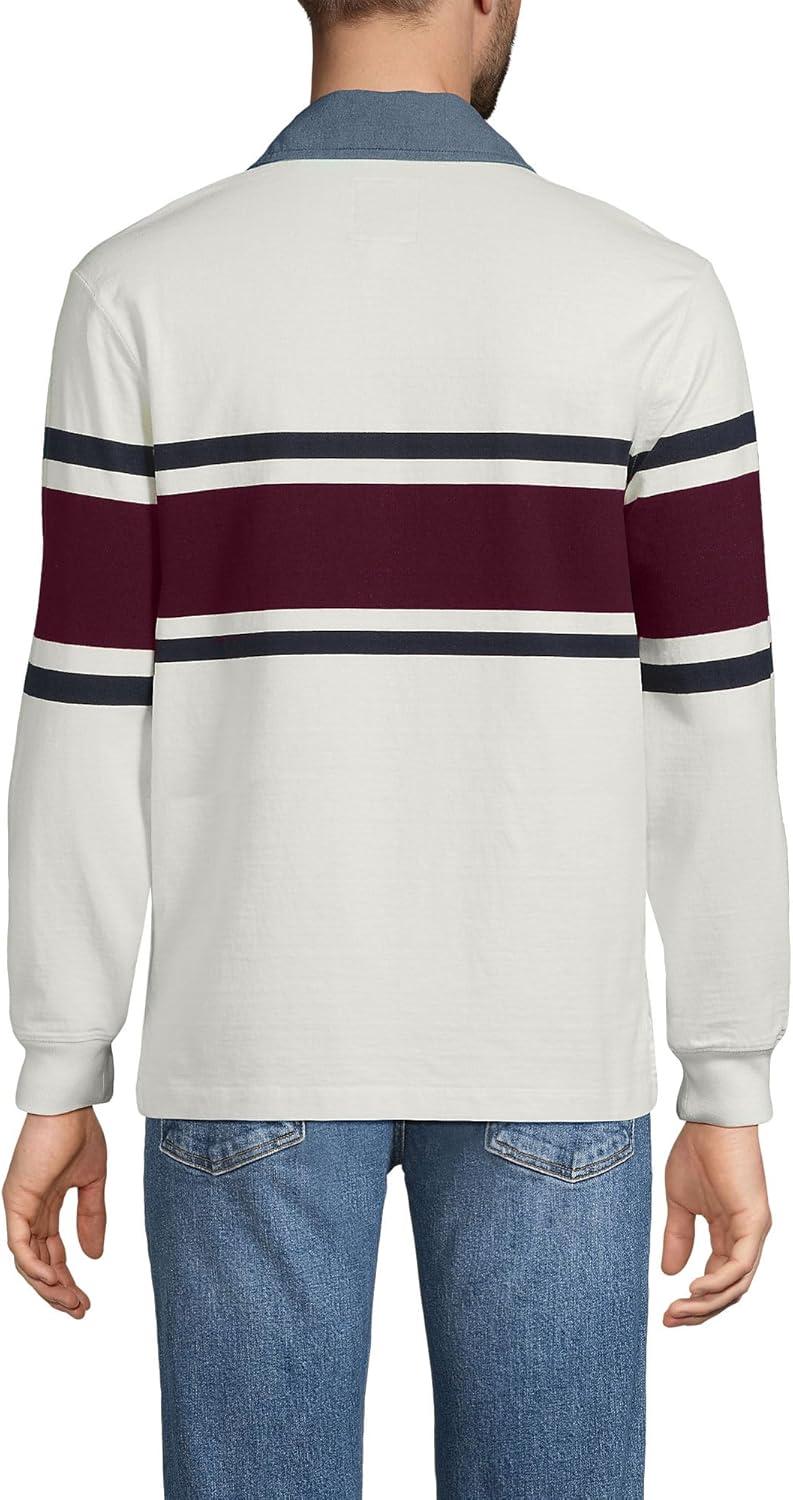 imageLands End Mens Long Sleeve RugbyIvoryRich Burgundy Stripe