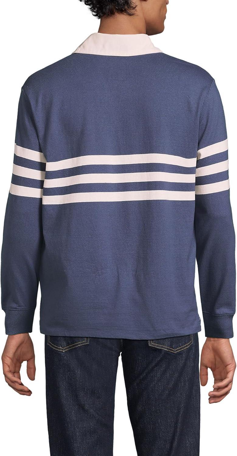 imageLands End Mens Long Sleeve RugbyNightfall BlueIvory Stripe