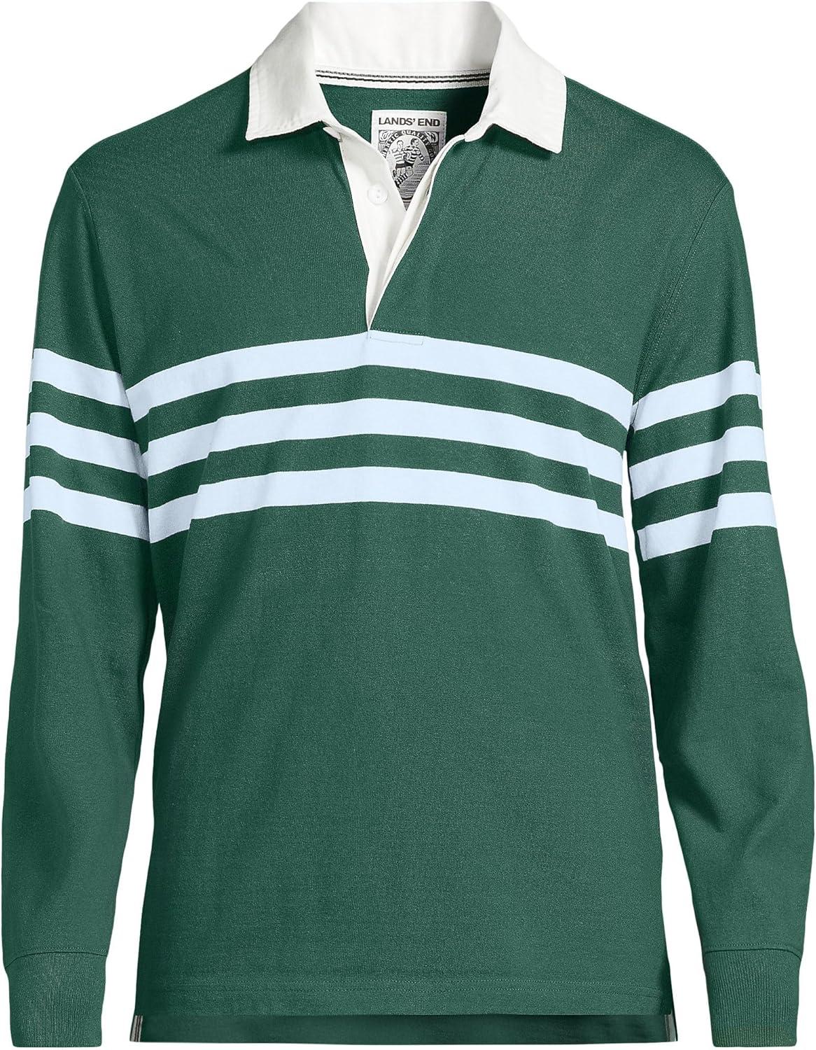 imageLands End Mens Long Sleeve RugbyNorway Spruce Stripe