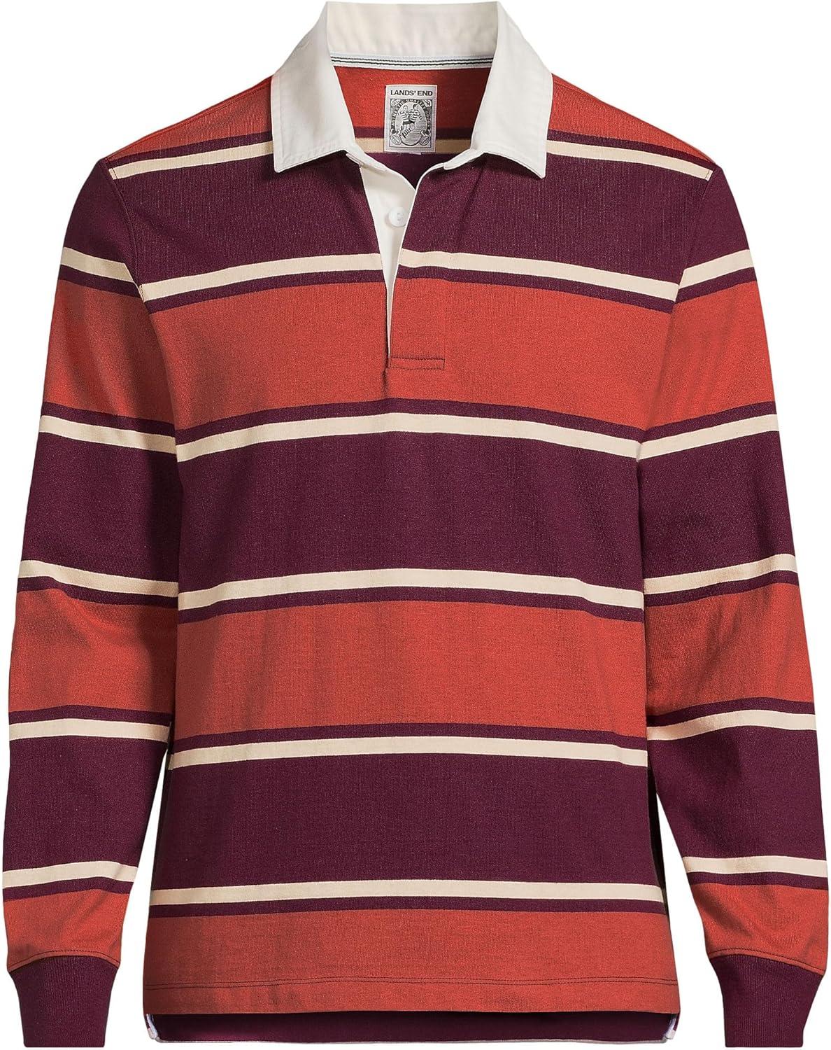 imageLands End Mens Long Sleeve RugbyRich BurgundyBourbon Stripe