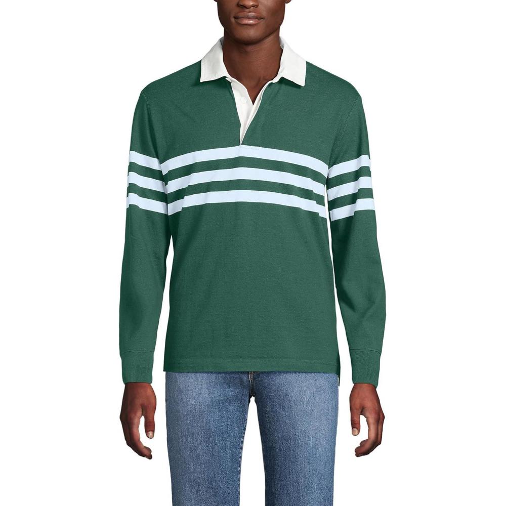 imageLands End Mens Long Sleeve RugbyNorway Spruce Stripe