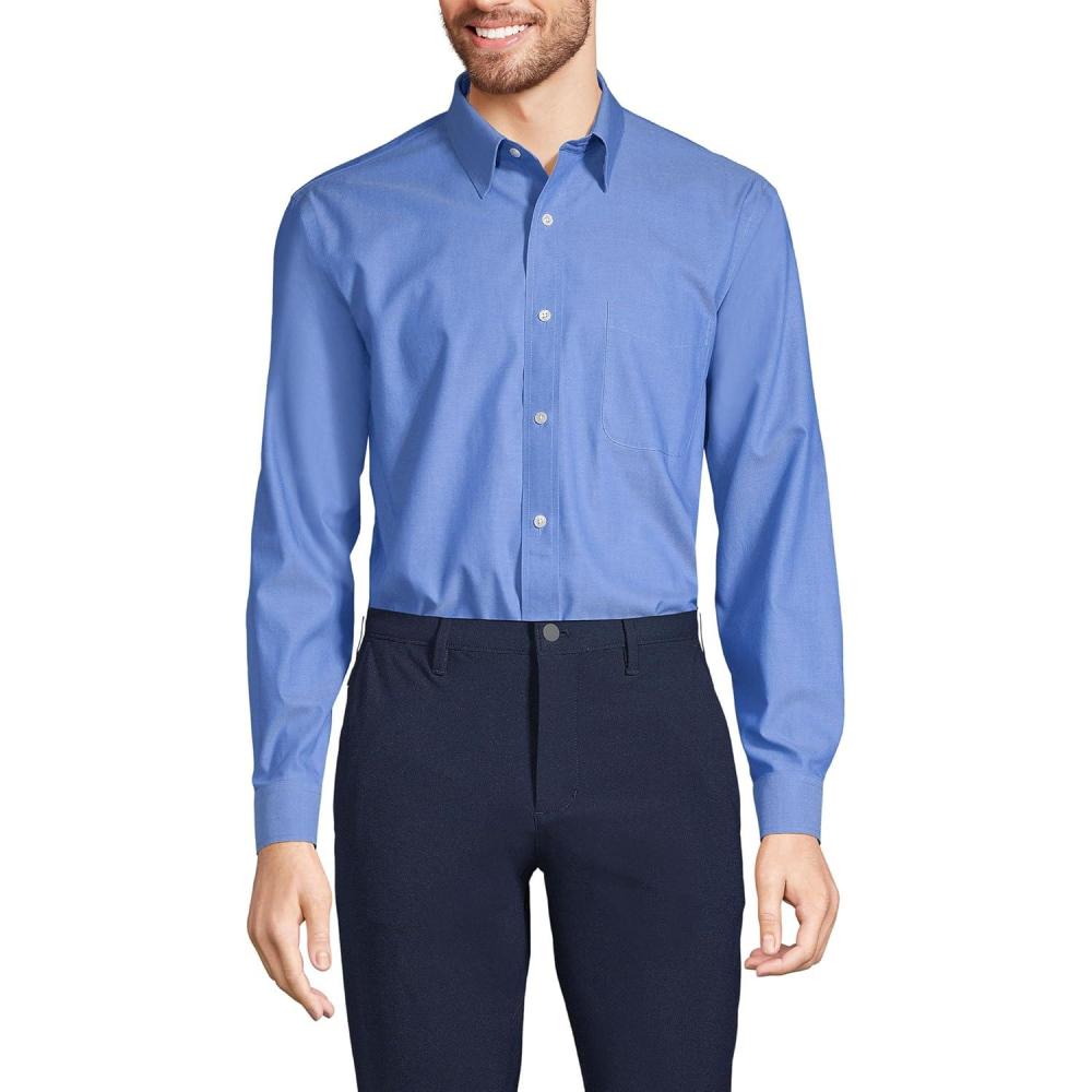 imageLands End Mens Solid No Iron AmericanGrown Supima Pinpoint Straight Collar Dress ShirtLight French Blue