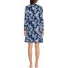Lands’ End Women’s Cotton Interlock Long Sleeve Above the Knee Nightgown(Deep Sea Navy Linework Floral)