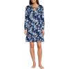 Lands’ End Women’s Cotton Interlock Long Sleeve Above the Knee Nightgown(Deep Sea Navy Linework Floral)