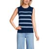 Lands’ End Women’s Drifter Cotton Easy Crew Neck Vest Sweater(Navy/Soft Blue Breton Stripe)