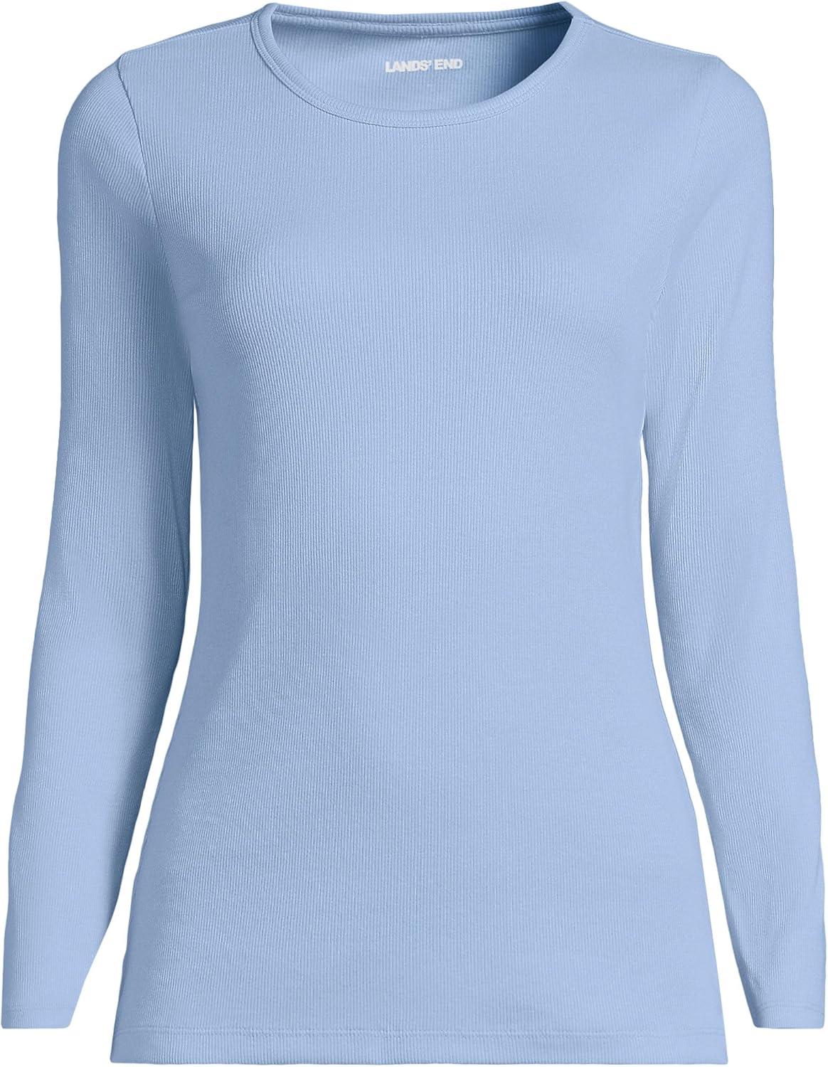 imageLands End Womens Cotton Rib Knit TShirtLight Sea Blue