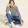 Lands’ End Women’s Cotton Rib Knit T-Shirt(Deep Sea Navy Tiny Stripe)