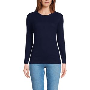 Lands’ End Women’s Cotton Rib Knit T-Shirt(Deep Sea Navy)