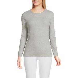 Lands’ End Women’s Cotton Rib Knit T-Shirt(Gray Heather)