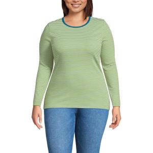 Lands’ End Women’s Cotton Rib Knit T-Shirt(Ice Blue/Pear Tiny Stripe)