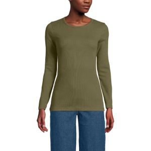 Lands’ End Women’s Cotton Rib Knit T-Shirt(Olive Drab)