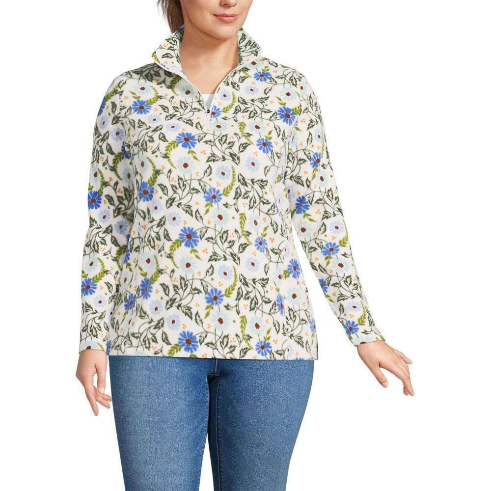 imageLands End Anyweather Fleece Quarter Zip PulloverBlue Allover Floral