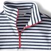 Lands’ End Anyweather Fleece Quarter Zip Pullover(Crisp White/Navy Stripe/Red)