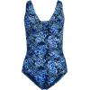 Lands’ End Women’s SlenderSuit Grecian Tummy Control Chlorine Resistant One Piece Swimsuit(Deep Sea Navy Mosaic Floral)