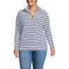 Lands’ End Anyweather Fleece Quarter Zip Pullover(Crisp White/Navy Stripe/Red)