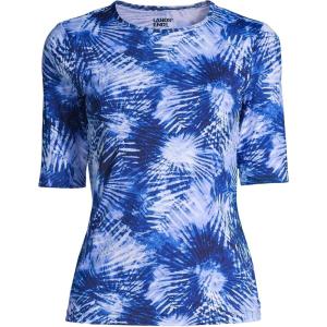 Lands’ End Women’s Sunshade UPF 50 Elbow Sleeve Rash Guard Swim Tee(Navy)