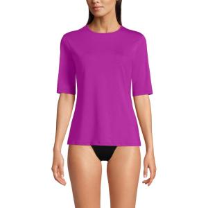 Lands’ End Women’s Sunshade UPF 50 Elbow Sleeve Rash Guard Swim Tee(Violet Rose)