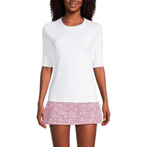 Lands’ End Women’s Sunshade UPF 50 Elbow Sleeve Rash Guard Swim Tee(White)