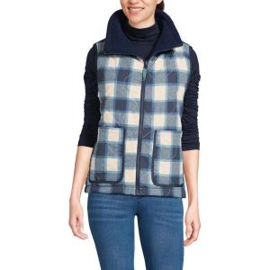 Lands’ End Women’s Sherpa Fleece Reversible Mixed Media Vest(Navy/Navy Check)