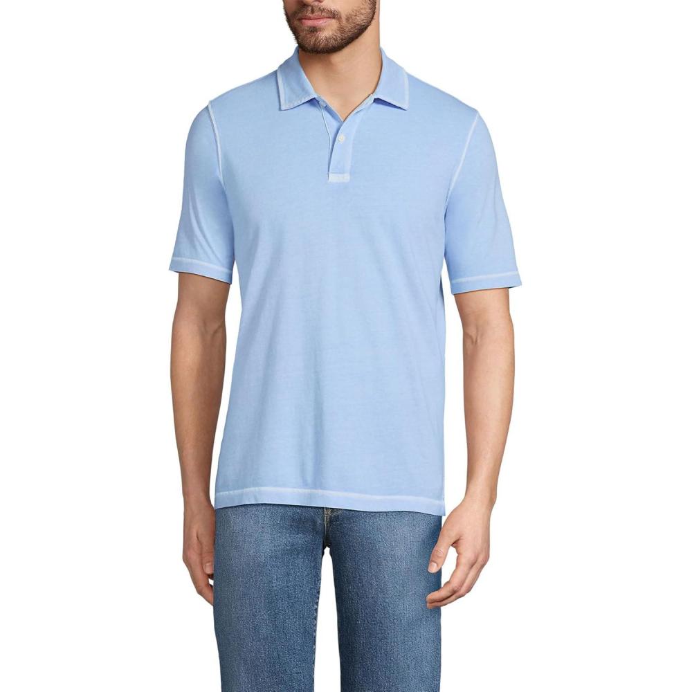 imageLands End Mens Short Sleeve Sun Faded Super T PoloPowder Blue Garment Dye