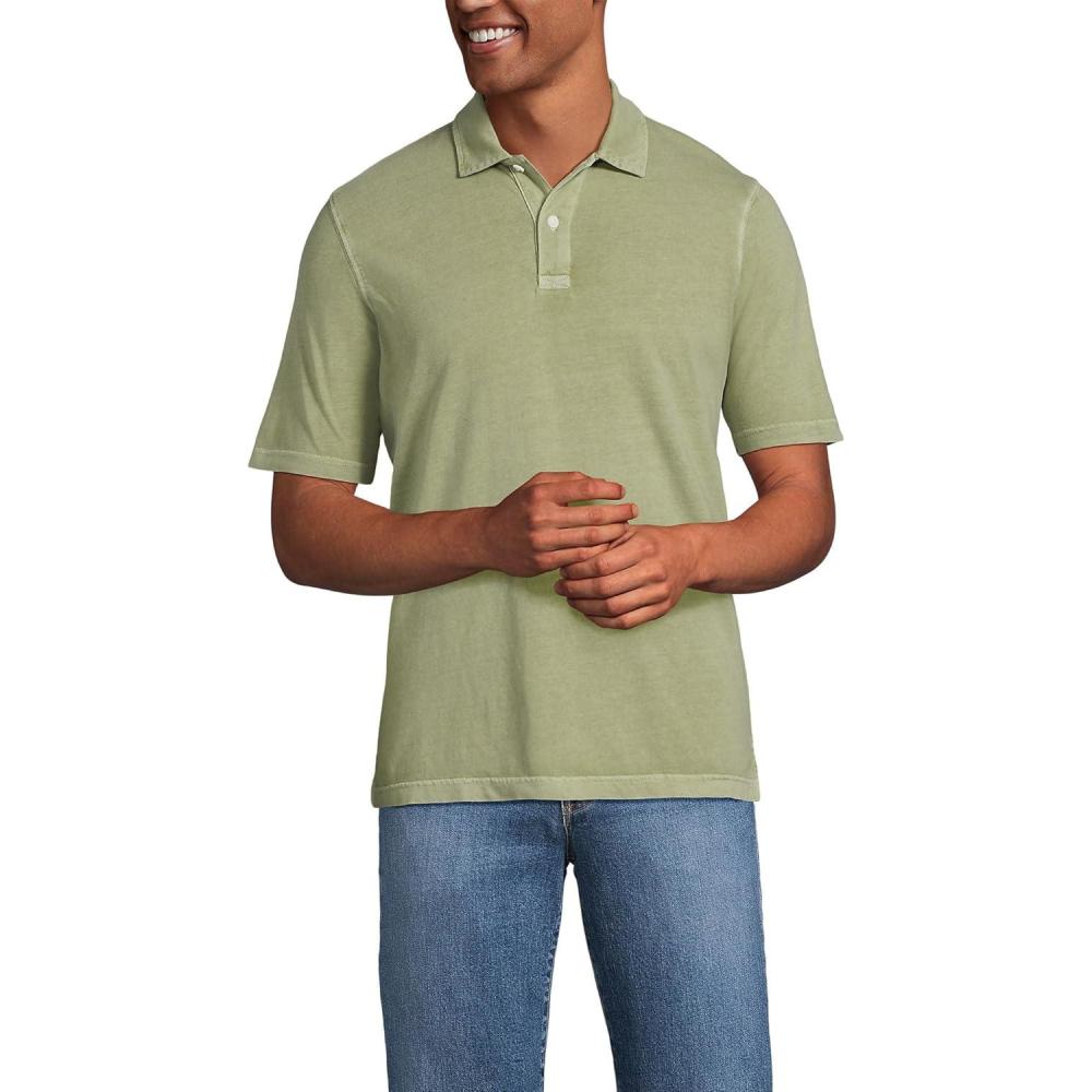 imageLands End Mens Short Sleeve Sun Faded Super T PoloPrairie Sage Garment Dye