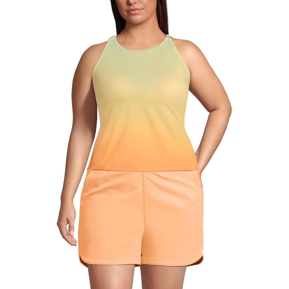 imageLands End Womens Tugless High Neck Strappy Back Tankini Swimsuit TopIcy MintOrange Ombre