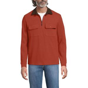 Lands’ End Men’s Long Sleeve Corduroy Collar Bedford Rib Quarter Zip(Bourbon)