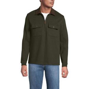 Lands’ End Men’s Long Sleeve Corduroy Collar Bedford Rib Quarter Zip(Havana Brown)