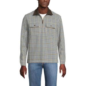 Lands’ End Men’s Long Sleeve Corduroy Collar Bedford Rib Quarter Zip(Ivory Latte/Brown Houndstooth)