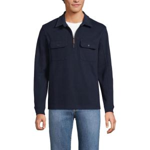 Lands’ End Men’s Long Sleeve Corduroy Collar Bedford Rib Quarter Zip(Radiant Navy)