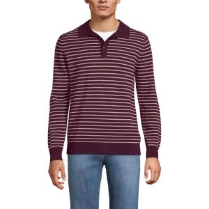 Lands’ End Men’s Long Sleeve Cotton Sweater Polo(Lush Burgundy/Mauve Stripe)