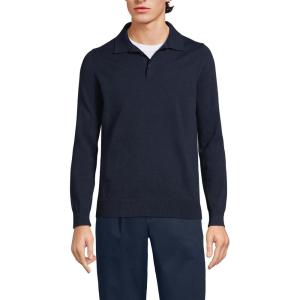 Lands’ End Men’s Long Sleeve Cotton Sweater Polo(Radiant Navy)