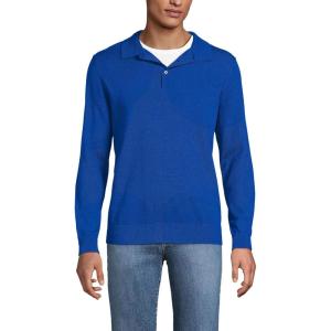 Lands’ End Men’s Long Sleeve Cotton Sweater Polo(Vibrant Lapis)