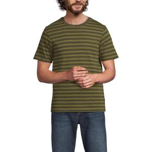 Lands’ End Men’s Short Sleeve American-Grown Supima Cotton Tee(Olive Drab/Green Stripe)