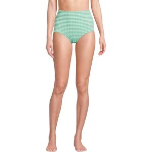 Lands’ End Women’s Chlorine Resistant Tummy Control Tugless High Waisted Bikini Swim Bottoms(Wintergreen/White Gingham)