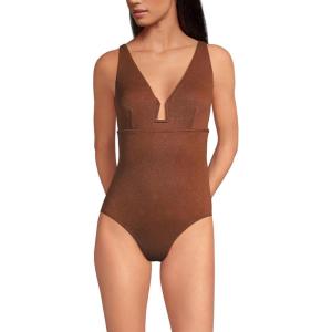 Lands’ End Women’s Crepe Rectangular Wire One Piece(Dark Cinnamon)