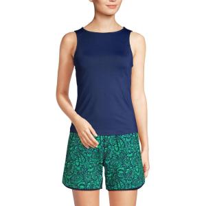 Lands’ End Women’s High Neck UPF 50 Modest Tankini Top Swimsuit(Deep Sea Navy)