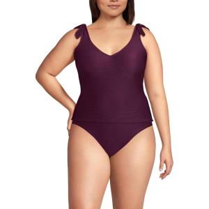 Lands’ End Women’s Ottoman Rib Tie Shoulder Tankini Top(Dark Wine Ottoman)